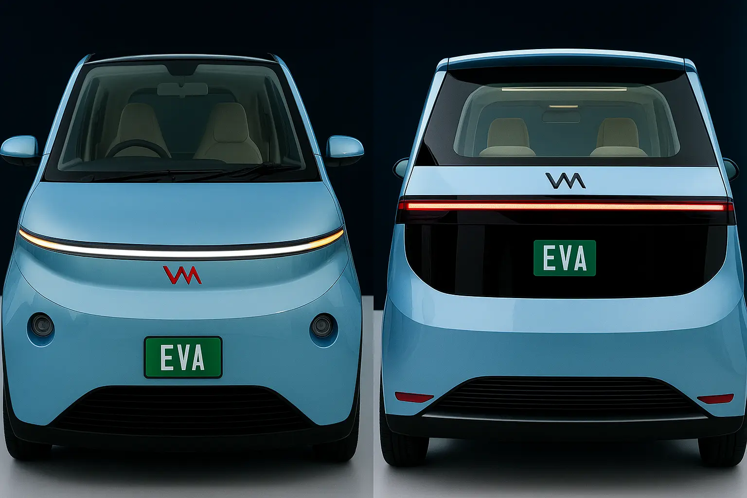 Vayve EVA Solar Car 2025 unveiled with red cover, showcasing compact electric design, solar charging, and panoramic sunroof