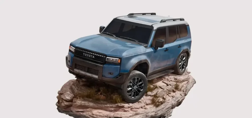 Toyota Land Cruiser 2026 Hybrid SUV front view with LED headlights and rugged off-road design